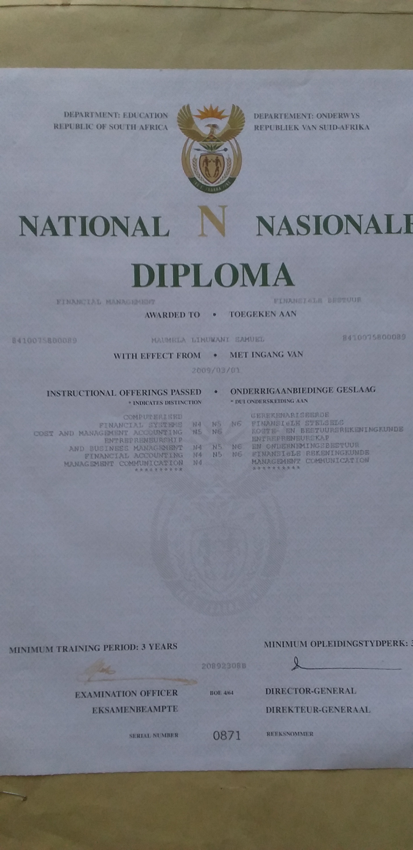 Matric Certificate